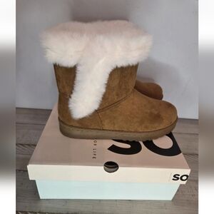 SO Paulina Faux Fur Lined Ankle Boots Winter Chestnut Brown Size 7